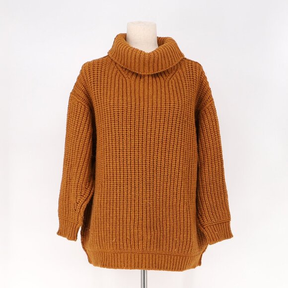 SONIA RYKIEL Wool Blend Chunky Knit Turtleneck Tunic Sweater Brown Size S - Picture 1 of 6